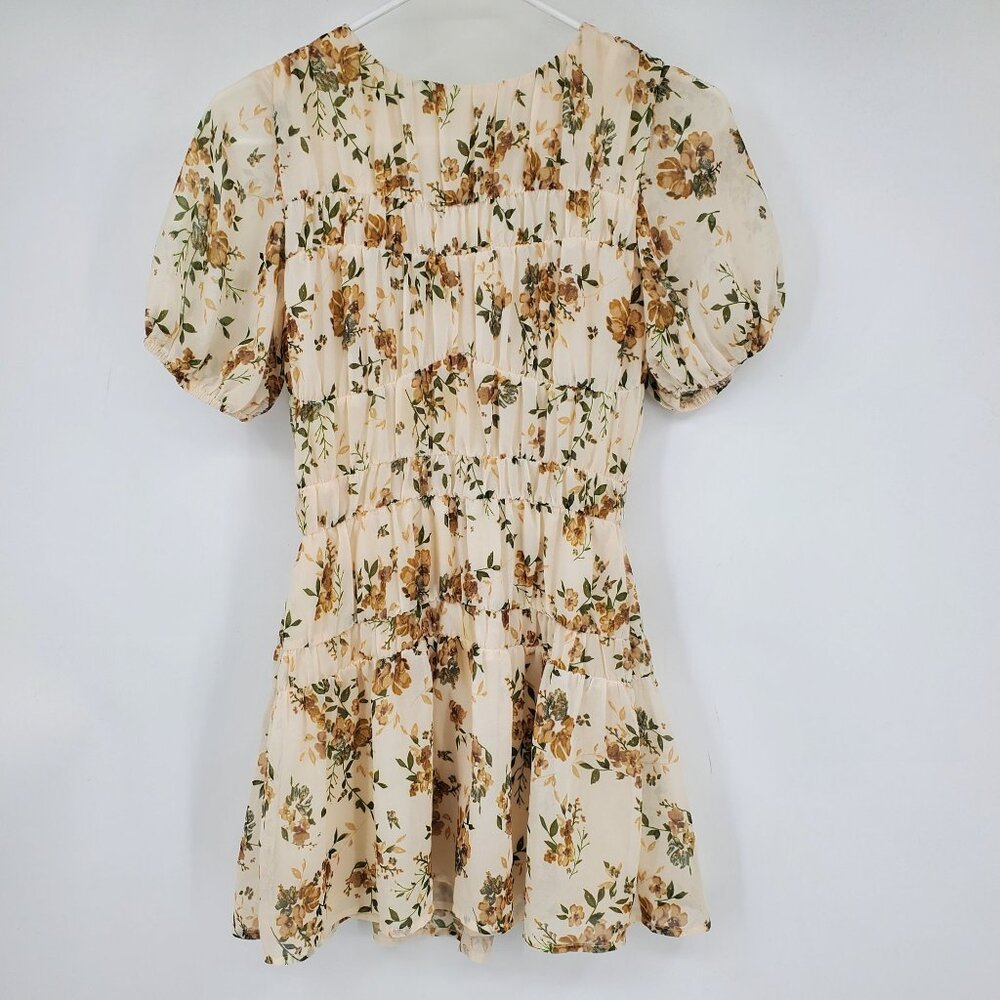 Sabo Brown Floral Print Women's Isola Boho Short Chiffon Mini Dress‎ Size XS